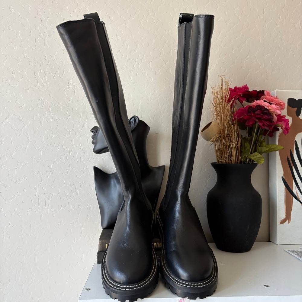 Staud Dutch Tall Black Leather Riding Chelsea Lug Sole Boots Size 38 - Picture 3 of 10